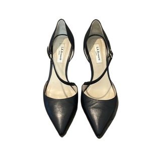 LK Bennett Black Leather Cross Ankle Strap Shoes